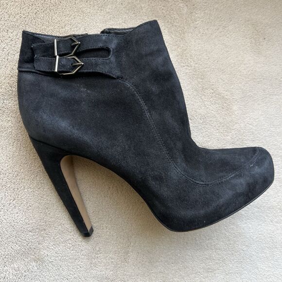 Sam Edelman Black Kit Suede Heeled  Ankle Booties Women 8 M Double Side Buckle - Picture 16 of 16